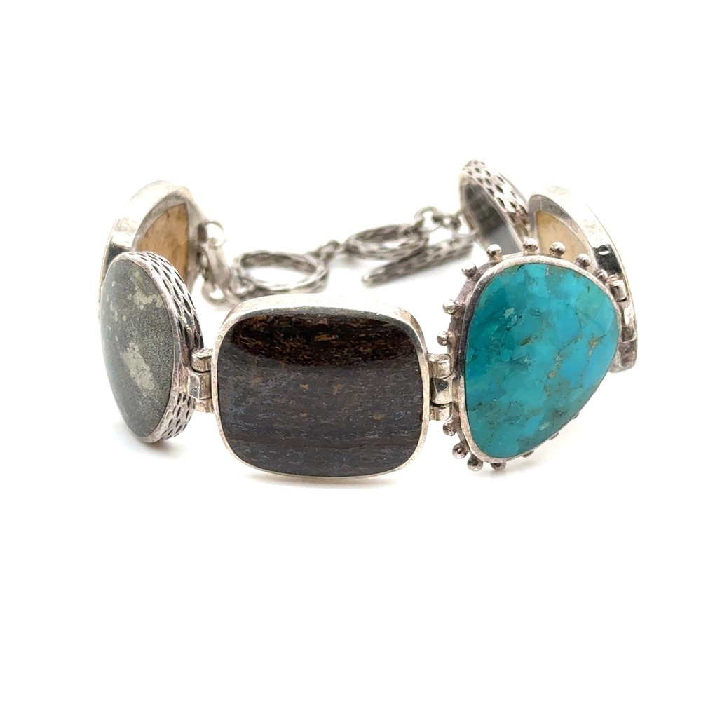 Silpada Retired Sterling Silver Multi Stone Turquoise Jasper Link Bracelet 925